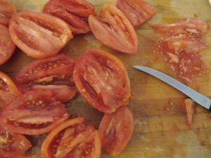 Coring and seeding tomatoes IMG 3549 300x225 Heirloom Tomato Tarte Tatin Recipe & Technique